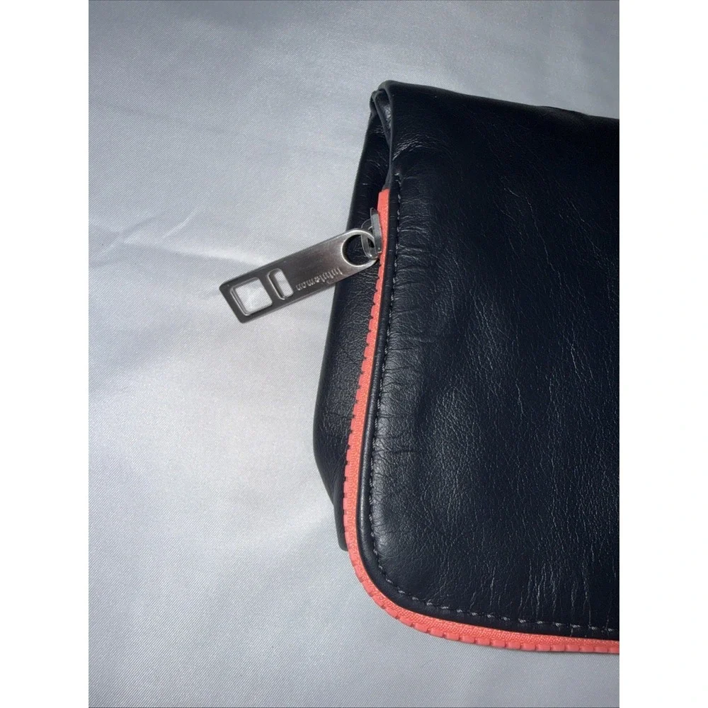 Lululemon Black Vegan Leather Fold Over Neon Pink Travel Pouch